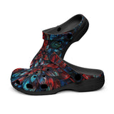 Classic Clogs Neon Leaves Vibrant Reds and Blue