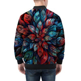Bomber Jacket Neon Leaves Vibrant Reds and Blue