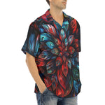 Hawaiian Shirt Neon Leaves Vibrant Reds and Blue