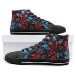 High-Top Canvas Shoes Neon Leaves Vibrant Reds and Blue