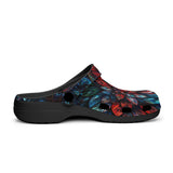 Classic Clogs Neon Leaves Vibrant Reds and Blue