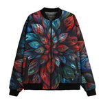 Bomber Jacket Neon Leaves Vibrant Reds and Blue