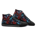 High-Top Canvas Shoes Neon Leaves Vibrant Reds and Blue