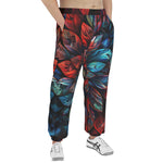 Men's Sweatpants Neon Leaves Vibrant Reds and Blue