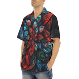 Hawaiian Shirt Neon Leaves Vibrant Reds and Blue