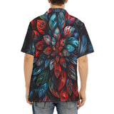 Hawaiian Shirt Neon Leaves Vibrant Reds and Blue