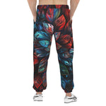 Men's Sweatpants Neon Leaves Vibrant Reds and Blue