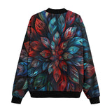 Bomber Jacket Neon Leaves Vibrant Reds and Blue