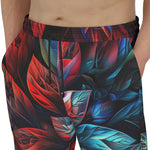 Men's Sweatpants Neon Leaves Vibrant Reds and Blue