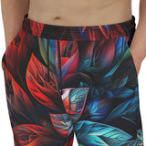 Men's Sweatpants Neon Leaves Vibrant Reds and Blue