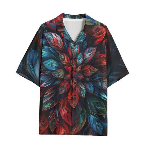 Hawaiian Shirt Neon Leaves Vibrant Reds and Blue