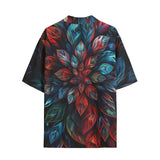 Hawaiian Shirt Neon Leaves Vibrant Reds and Blue