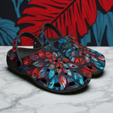 Classic Clogs Neon Leaves Vibrant Reds and Blue