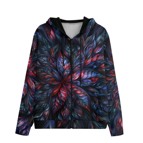 Men's Zip Up Hoodie Neon Flower Colorful Leaves