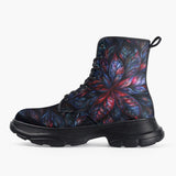 Casual Leather Chunky Boots Neon Flower Colorful Leaves