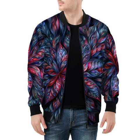 Bomber Jacket Neon Flower Colorful Leaves