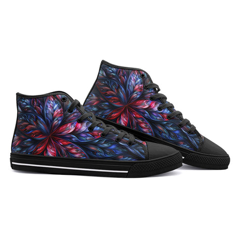 High-Top Canvas Shoes Neon Flower Colorful Leaves