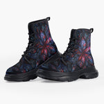 Casual Leather Chunky Boots Neon Flower Colorful Leaves