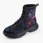 Casual Leather Chunky Boots Neon Flower Colorful Leaves