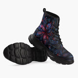 Casual Leather Chunky Boots Neon Flower Colorful Leaves