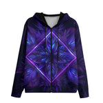 Men's Zip Up Hoodie Neon Blue and Purple Flowers