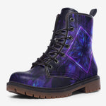 Leather Boots Neon Blue and Purple Flowers