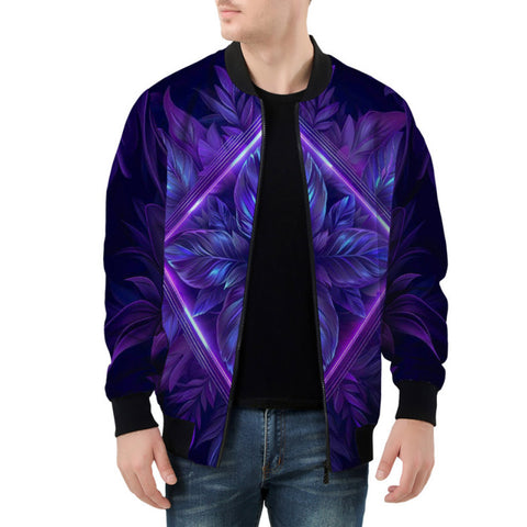 Bomber Jacket Neon Blue and Purple Flowers