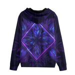 Men's Zip Up Hoodie Neon Blue and Purple Flowers