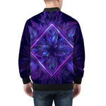 Bomber Jacket Neon Blue and Purple Flowers