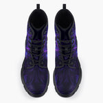 Casual Leather Chunky Boots Neon Blue and Purple Flowers