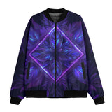 Bomber Jacket Neon Blue and Purple Flowers