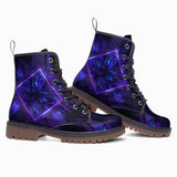 Leather Boots Neon Blue and Purple Flowers