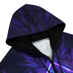 Men's Zip Up Hoodie Neon Blue and Purple Flowers