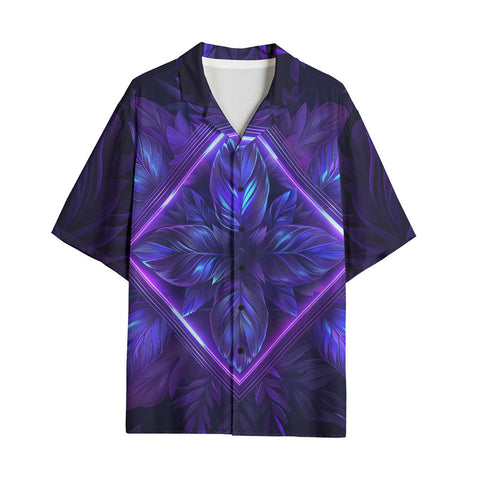 Hawaiian Shirt Neon Blue and Purple Flowers