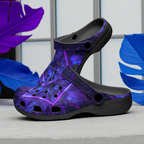 Classic Clogs Neon Blue and Purple Flowers