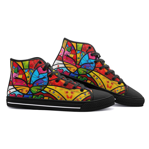 High-Top Canvas Shoes Colorful Cat Abstract Shapes