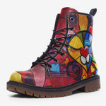 Leather Boots Colorful Cat Abstract Shapes