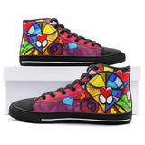 High-Top Canvas Shoes Colorful Cat Abstract Shapes