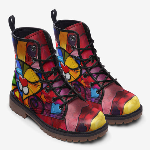 Leather Boots Colorful Cat Abstract Shapes