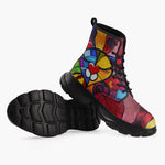 Casual Leather Chunky Boots Colorful Cat Abstract Shapes