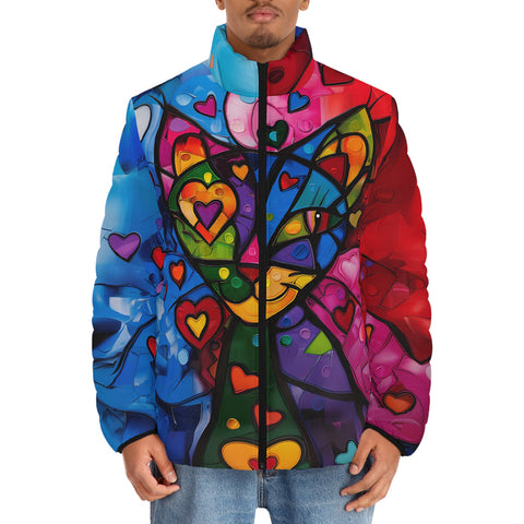 Down-Padded Puffer Jacket Colorful Cat Abstract Shapes