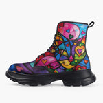 Casual Leather Chunky Boots Colorful Cat Abstract Shapes