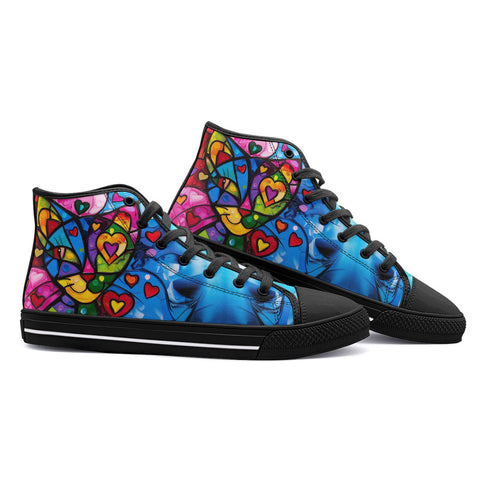 High-Top Canvas Shoes Colorful Cat Abstract Shapes