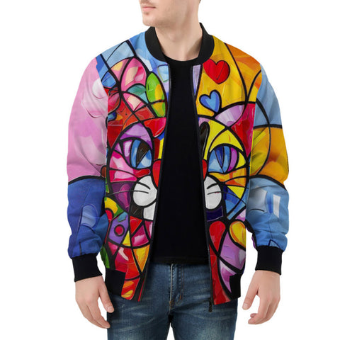 Bomber Jacket Colorful Cat Abstract Shapes