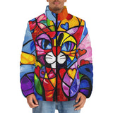 Down-Padded Puffer Jacket Colorful Cat Abstract Shapes