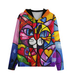 Men's Zip Up Hoodie Colorful Cat Abstract Shapes