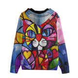 Men's Zip Up Hoodie Colorful Cat Abstract Shapes