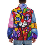 Down-Padded Puffer Jacket Colorful Cat Abstract Shapes