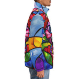 Down-Padded Puffer Jacket Colorful Cat Abstract Shapes