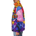 Down-Padded Puffer Jacket Colorful Cat Abstract Shapes